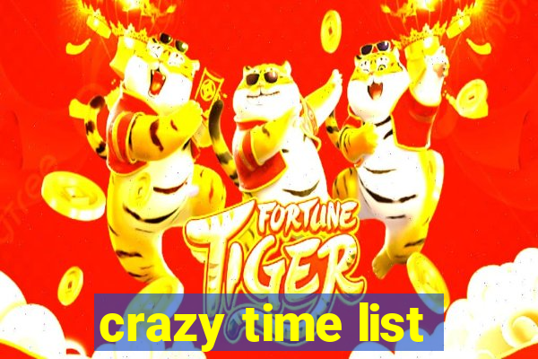 crazy time list